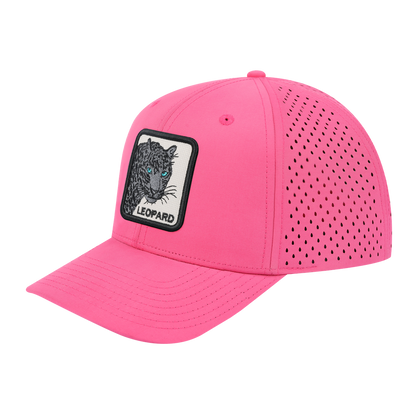 Leopard V2 6-Panel Microfiber Laser Hole Trucker Hat with Pink front and Pink back