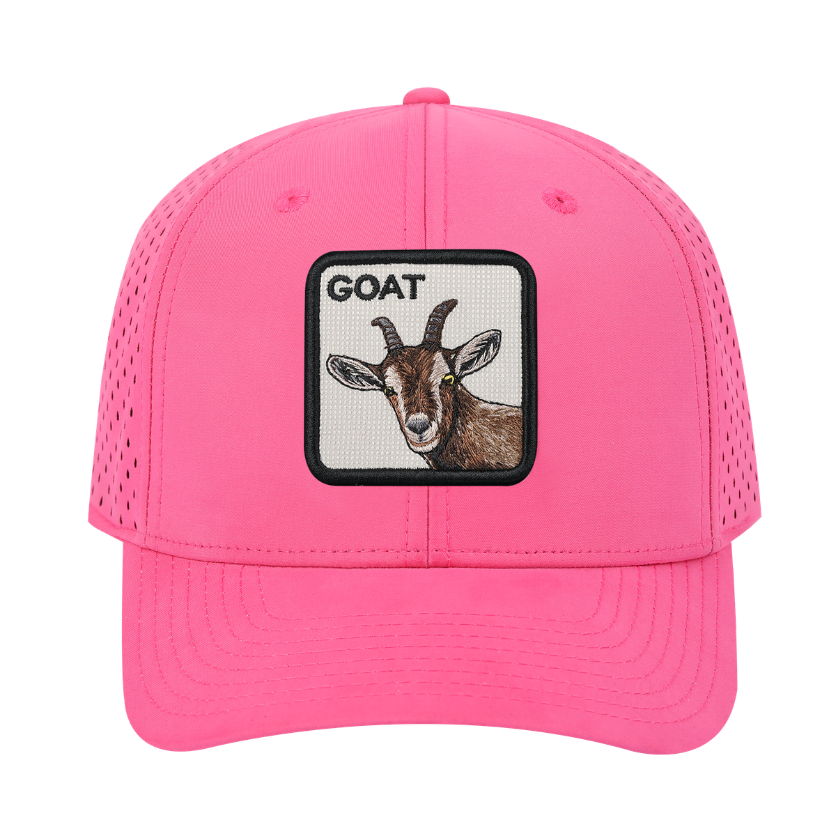 Goat 6-Panel Microfiber Laser Hole Trucker Hat with Pink front and Pink back