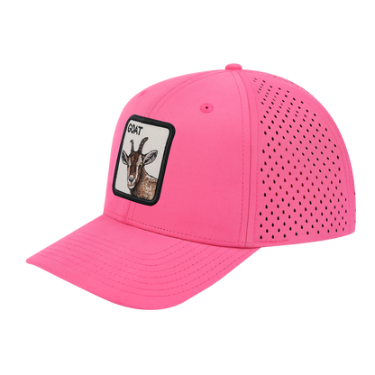 Goat 6-Panel Microfiber Laser Hole Trucker Hat with Pink front and Pink back