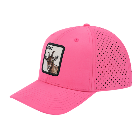 Goat 6-Panel Microfiber Laser Hole Trucker Hat with Pink front and Pink back