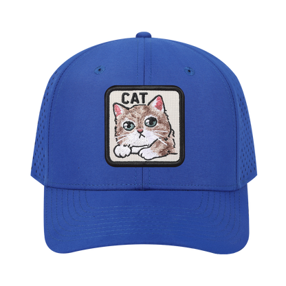 Cat 6-Panel Microfiber Laser Hole Trucker Hat with Royal Blue front and Royal Blue back