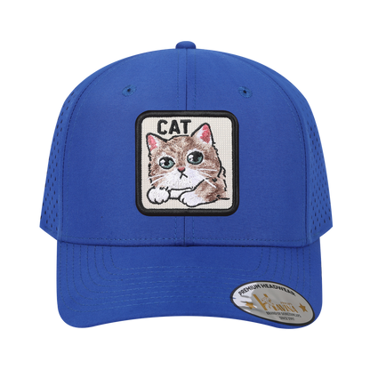 Cat 6-Panel Microfiber Laser Hole Trucker Hat with Royal Blue front and Royal Blue back