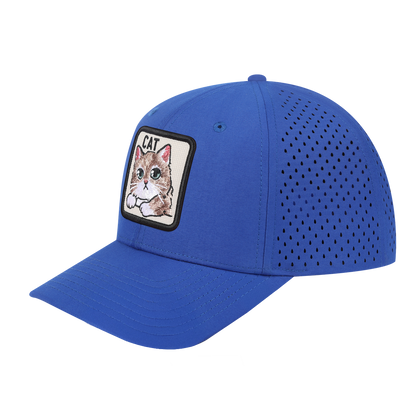 Cat 6-Panel Microfiber Laser Hole Trucker Hat with Royal Blue front and Royal Blue back