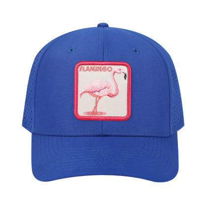 Flamingo 6-Panel Microfiber Laser Hole Trucker Hat with Royal Blue front and Royal Blue back