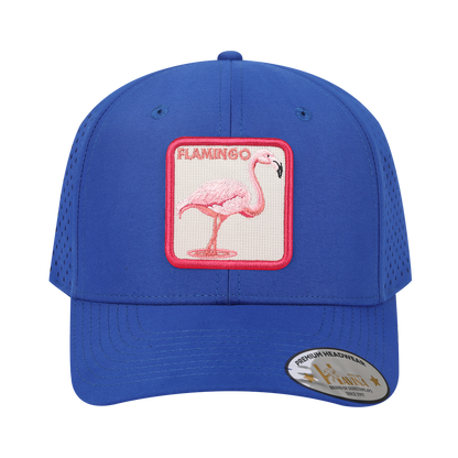 Flamingo 6-Panel Microfiber Laser Hole Trucker Hat with Royal Blue front and Royal Blue back