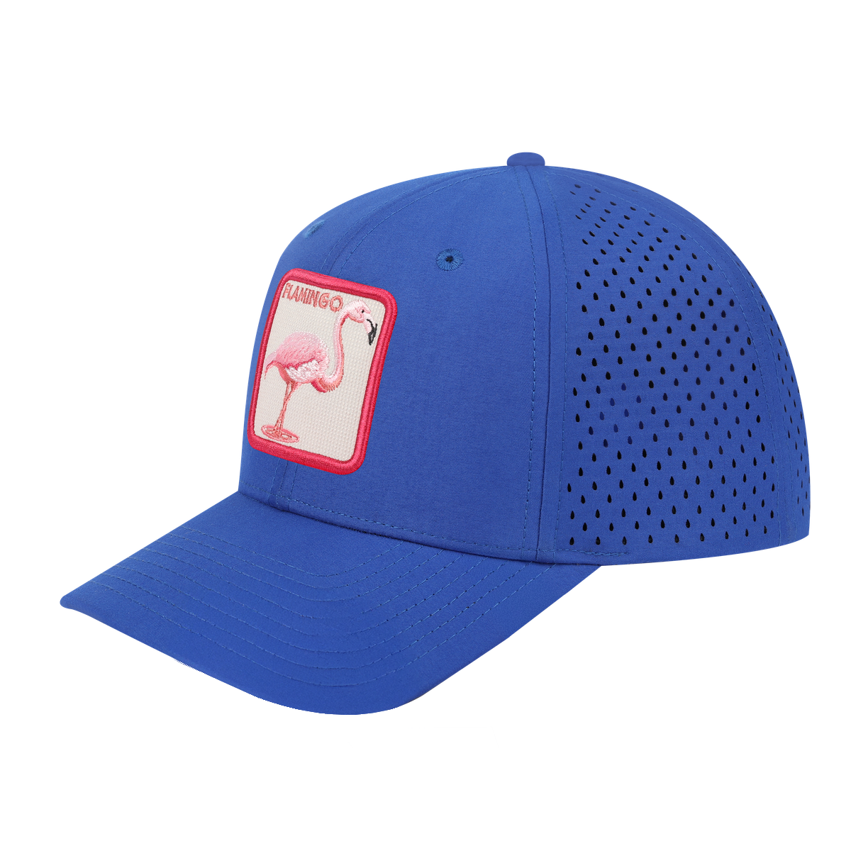 Flamingo 6-Panel Microfiber Laser Hole Trucker Hat with Royal Blue front and Royal Blue back
