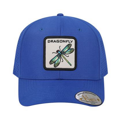 Dragonfly 6-Panel Microfiber Laser Hole Trucker Hat with Royal Blue front and Royal Blue back