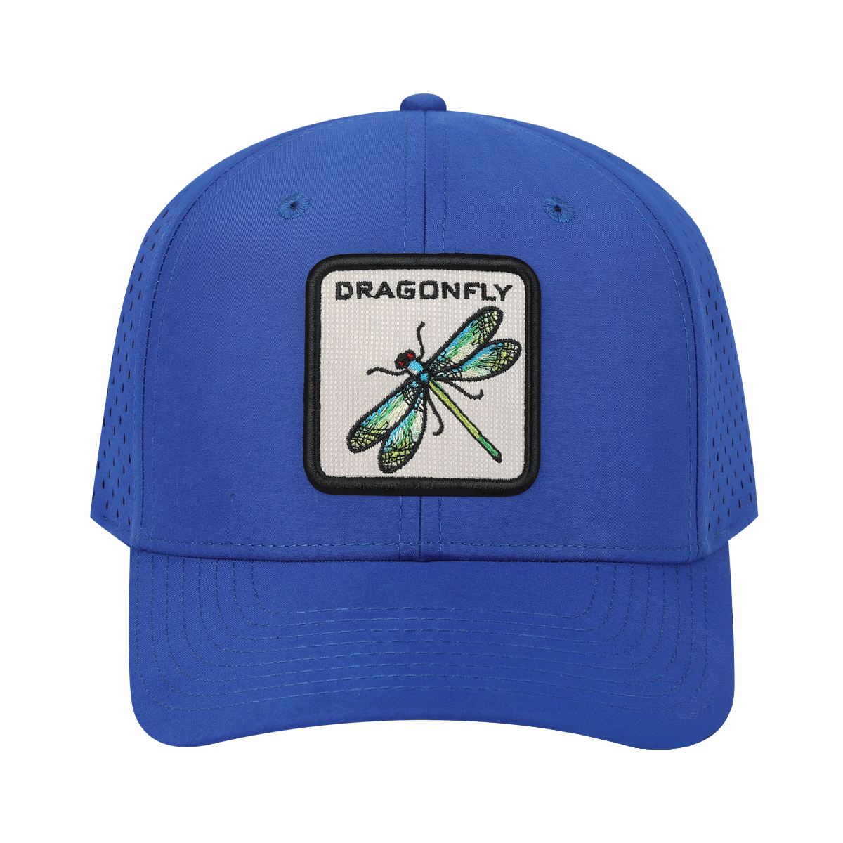 Dragonfly 6-Panel Microfiber Laser Hole Trucker Hat with Royal Blue front and Royal Blue back