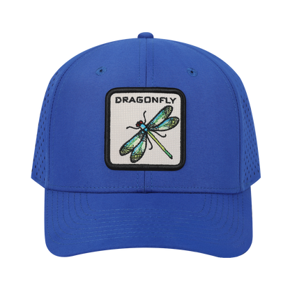 Dragonfly 6-Panel Microfiber Laser Hole Trucker Hat with Royal Blue front and Royal Blue back