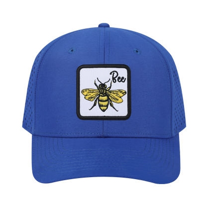 Bee 6-Panel Microfiber Laser Hole Trucker Hat with Royal Blue front and Royal Blue back