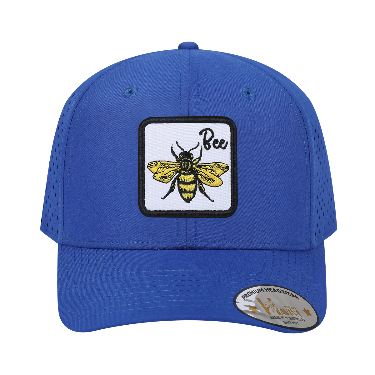 Bee 6-Panel Microfiber Laser Hole Trucker Hat with Royal Blue front and Royal Blue back