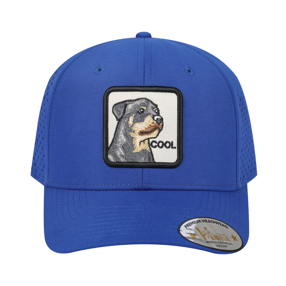 Cool 6-Panel Microfiber Laser Hole Trucker Hat with Royal Blue front and Royal Blue back