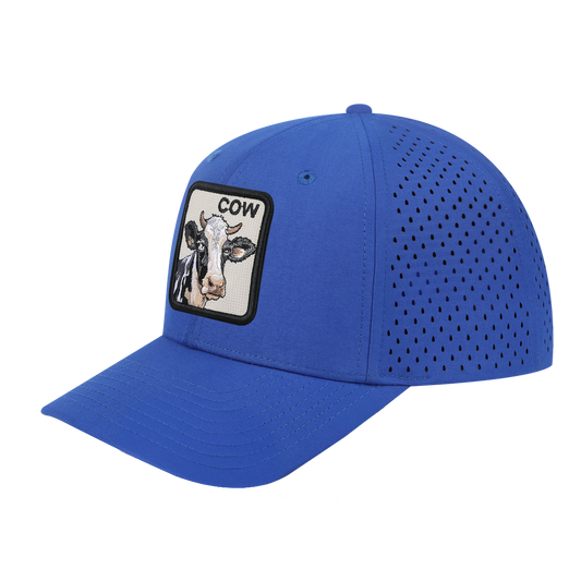 Cow 6-Panel Microfiber Laser Hole Trucker Hat with Royal Blue front and Royal Blue back