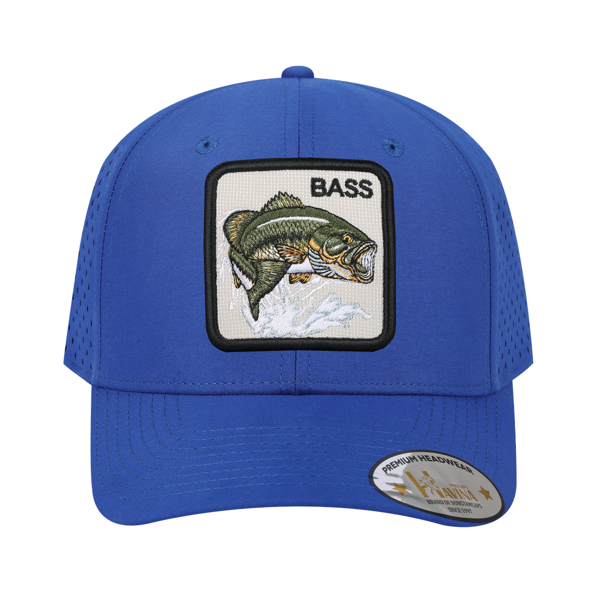 Bass 6-Panel Microfiber Laser Hole Trucker Hat with Royal Blue front and Royal Blue back