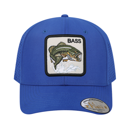 Bass 6-Panel Microfiber Laser Hole Trucker Hat with Royal Blue front and Royal Blue back