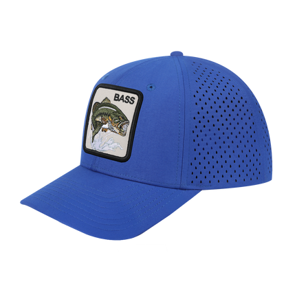 Bass 6-Panel Microfiber Laser Hole Trucker Hat with Royal Blue front and Royal Blue back