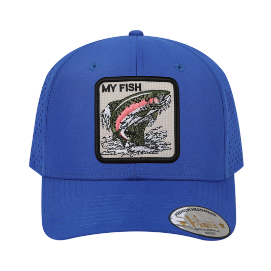 Embroidered The My Fish - 6 Panel Microfiber Laser hole Trucker Hat - Royal Blue/Royal Blue