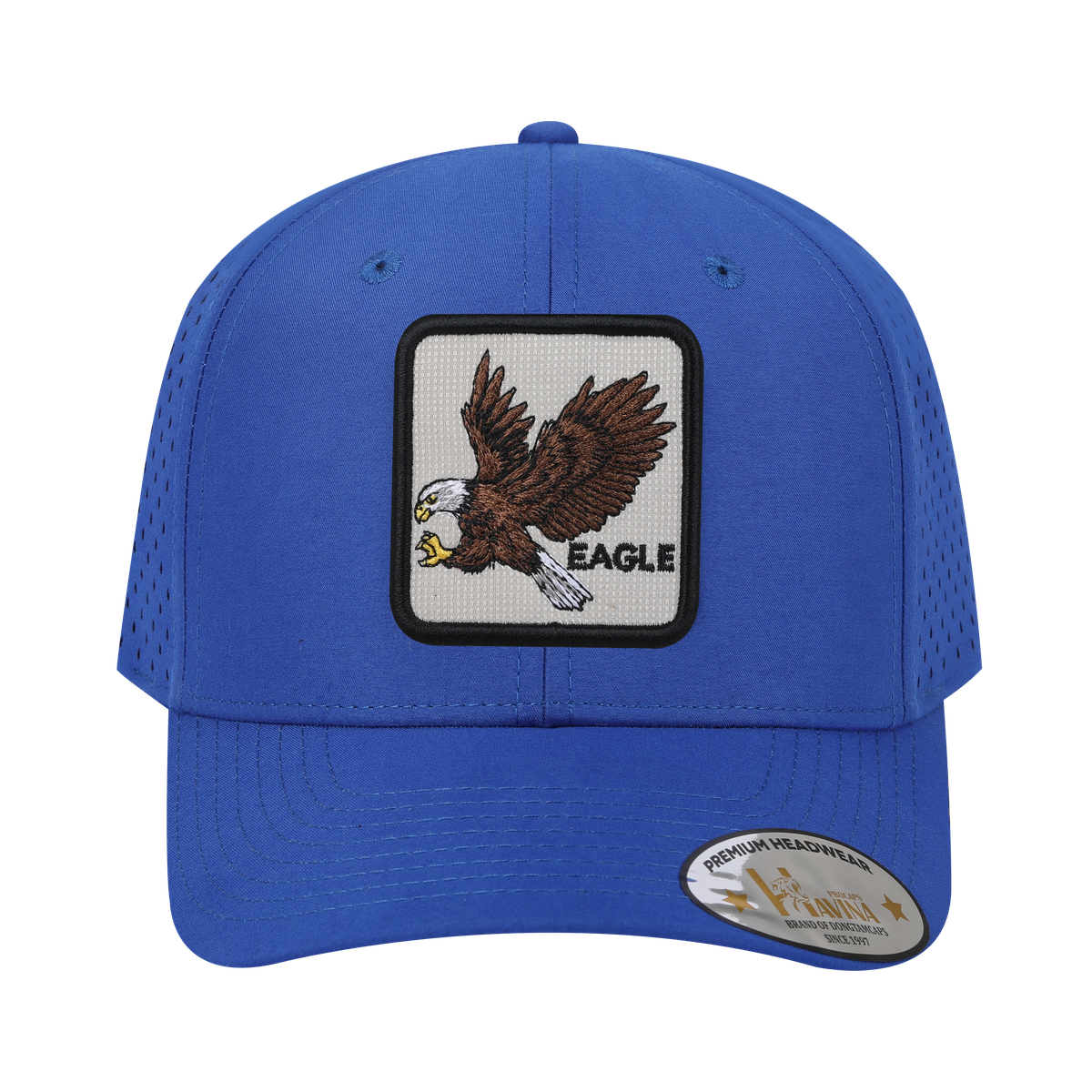 Eagle 6-Panel Microfiber Laser Hole Trucker Hat with Royal Blue front and Royal Blue back