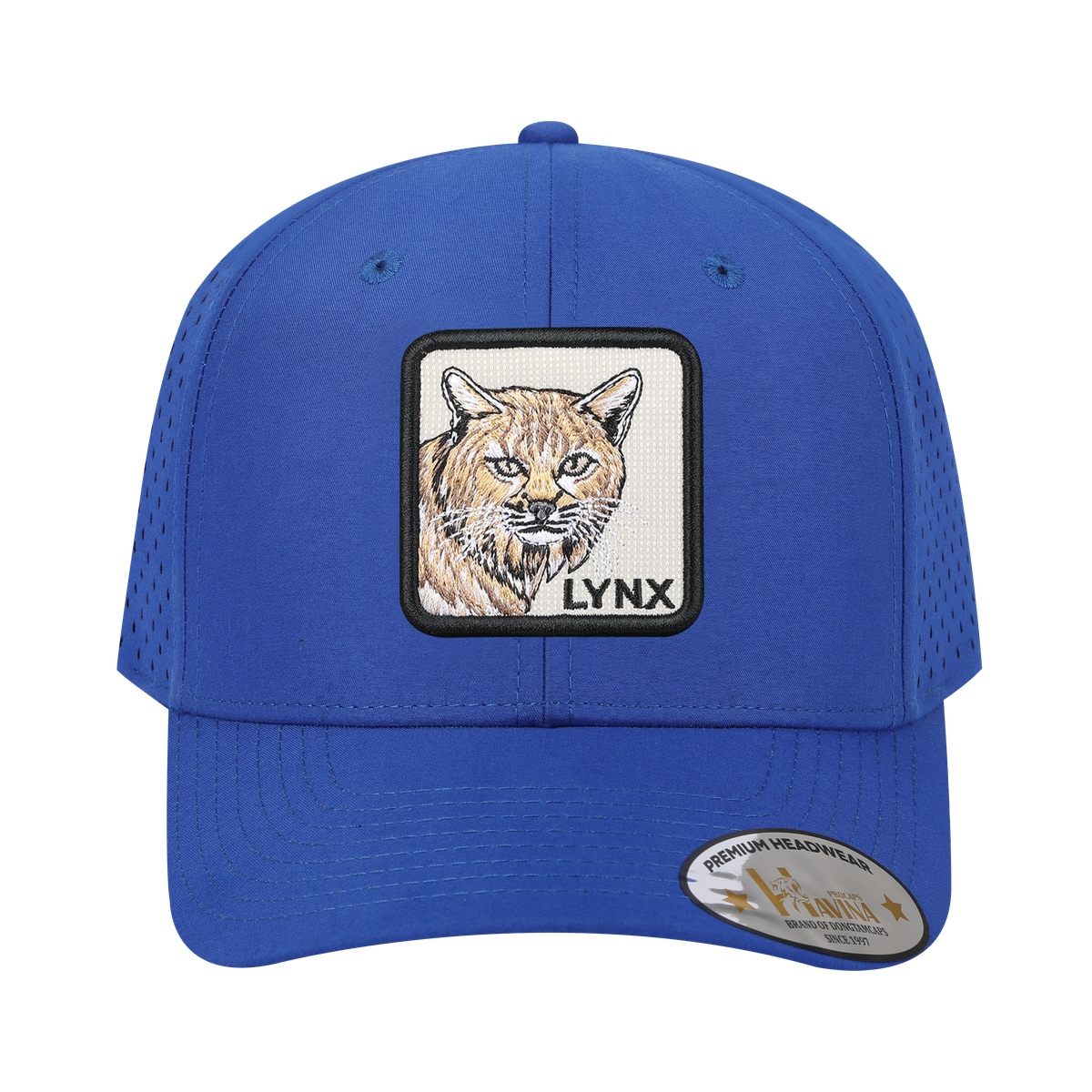 Lynx 6-Panel Microfiber Laser Hole Trucker Hat with Royal Blue front and Royal Blue back