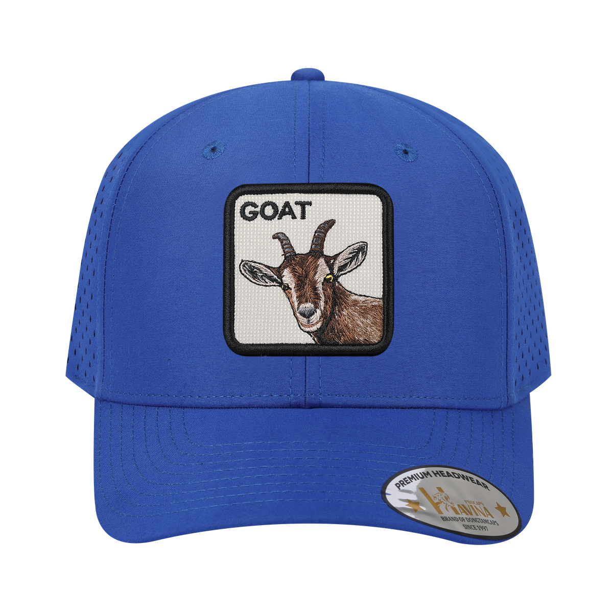 Goat 6-Panel Microfiber Laser Hole Trucker Hat with Royal Blue front and Royal Blue back