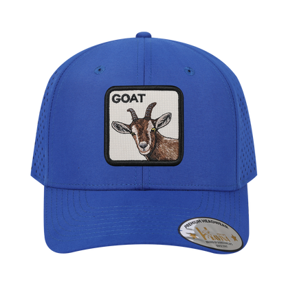 Goat 6-Panel Microfiber Laser Hole Trucker Hat with Royal Blue front and Royal Blue back