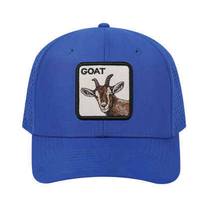 Goat 6-Panel Microfiber Laser Hole Trucker Hat with Royal Blue front and Royal Blue back