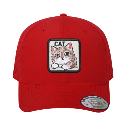 Cat 6-Panel Microfiber Laser Hole Trucker Hat with Red front and Red back