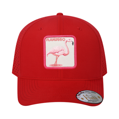 Flamingo 6-Panel Microfiber Laser Hole Trucker Hat with Red front and Red back