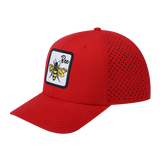 Bee 6-Panel Microfiber Laser Hole Trucker Hat with Red front and Red back