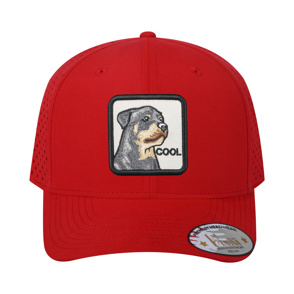 Cool 6-Panel Microfiber Laser Hole Trucker Hat with Red front and Red back