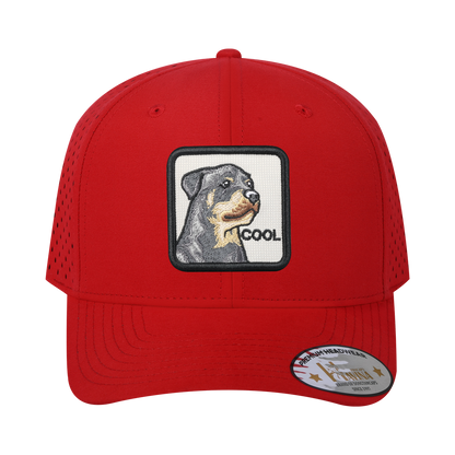Cool 6-Panel Microfiber Laser Hole Trucker Hat with Red front and Red back
