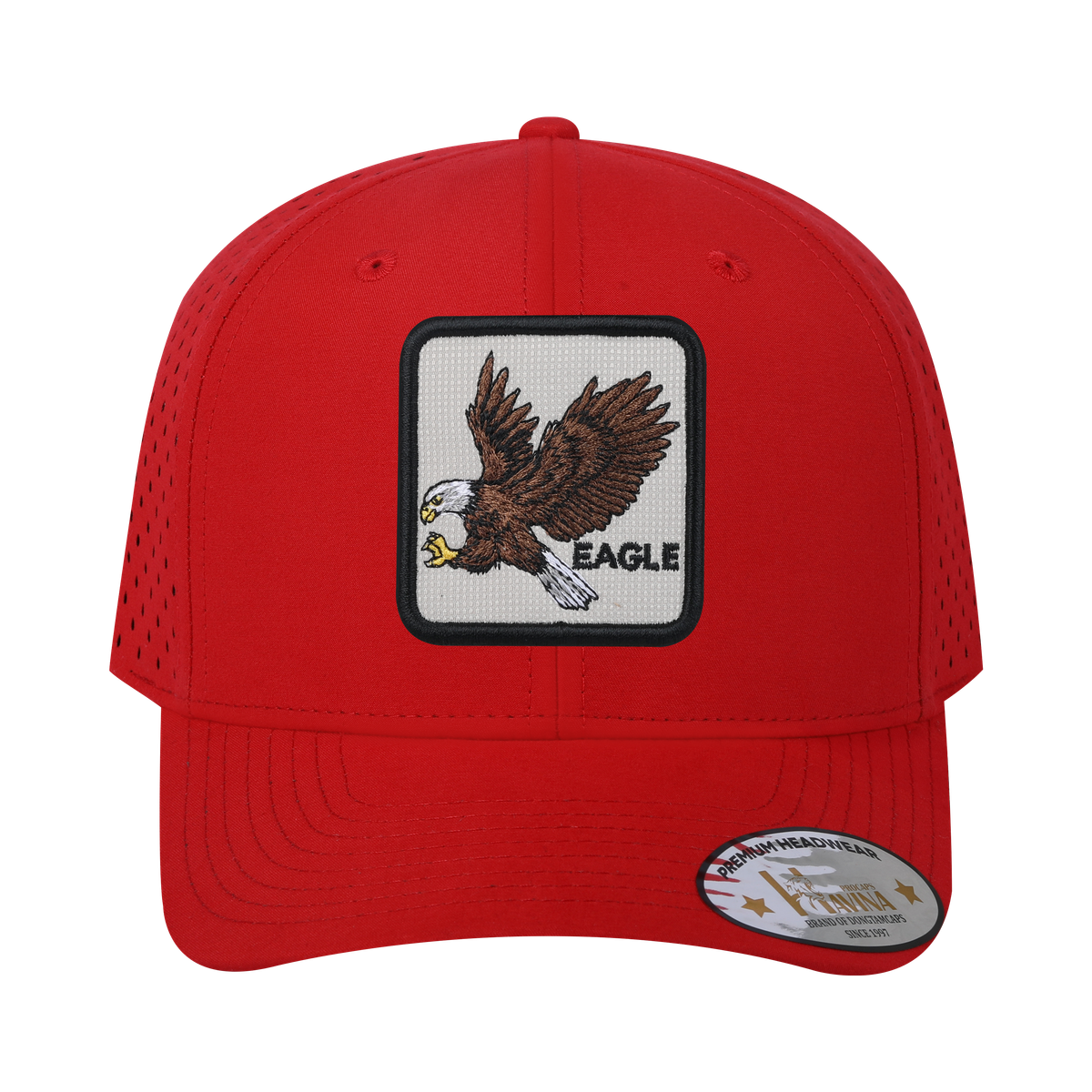 Eagle 6-Panel Microfiber Laser Hole Trucker Hat with Red front and Red back