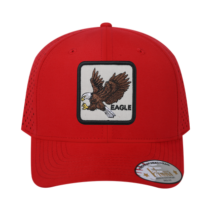 Eagle 6-Panel Microfiber Laser Hole Trucker Hat with Red front and Red back