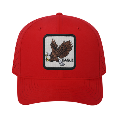 Eagle 6-Panel Microfiber Laser Hole Trucker Hat with Red front and Red back