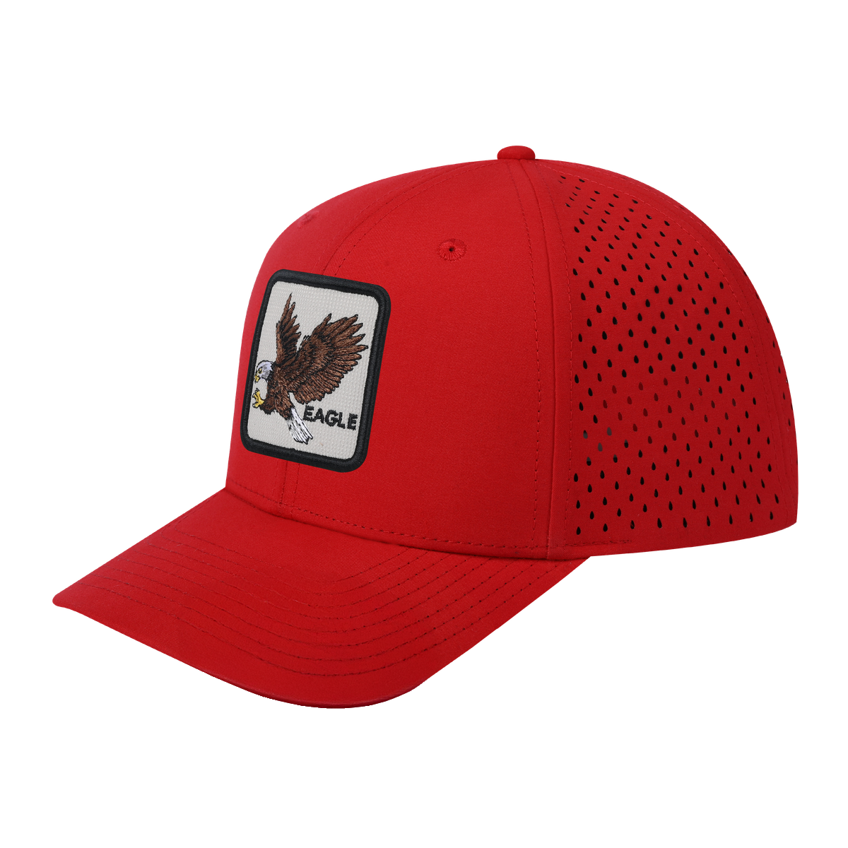 Eagle 6-Panel Microfiber Laser Hole Trucker Hat with Red front and Red back