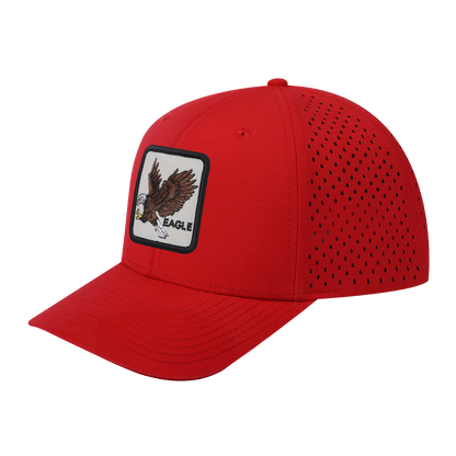 Eagle 6-Panel Microfiber Laser Hole Trucker Hat with Red front and Red back