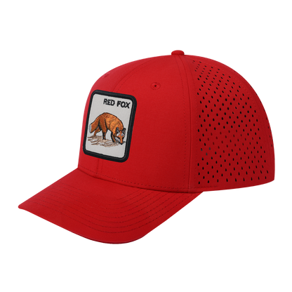 Red Fox 6-Panel Microfiber Laser Hole Trucker Hat with Red front and Red back
