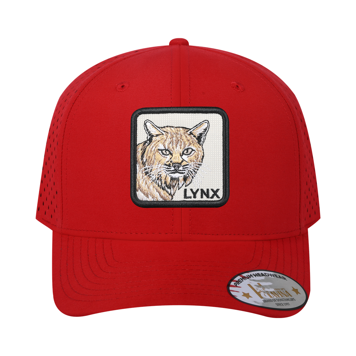 Lynx 6-Panel Microfiber Laser Hole Trucker Hat with Red front and Red back
