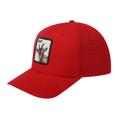 Goat 6-Panel Microfiber Laser Hole Trucker Hat with Red front and Red back
