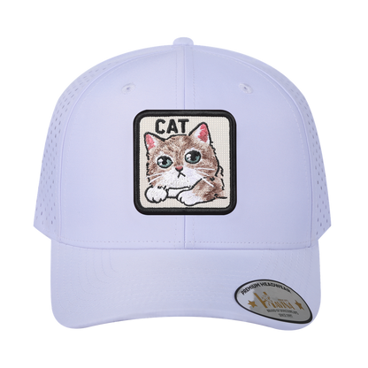 Cat 6-Panel Microfiber Laser Hole Trucker Hat with White front and White back