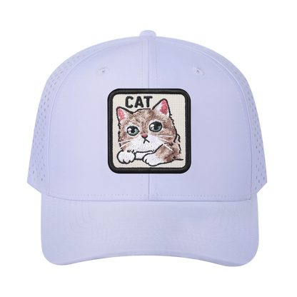 Cat 6-Panel Microfiber Laser Hole Trucker Hat with White front and White back