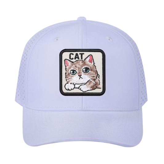 Cat 6-Panel Microfiber Laser Hole Trucker Hat with White front and White back