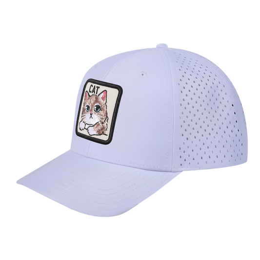 Cat 6-Panel Microfiber Laser Hole Trucker Hat with White front and White back