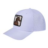 Horse 6-Panel Microfiber Laser Hole Trucker Hat with White front and White back