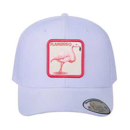 Flamingo 6-Panel Microfiber Laser Hole Trucker Hat with White front and White back