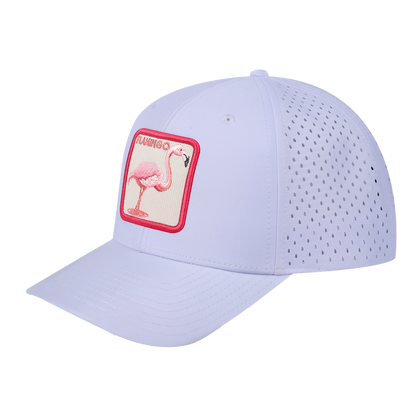Flamingo 6-Panel Microfiber Laser Hole Trucker Hat with White front and White back