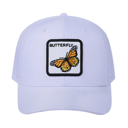 Butterfly 6-Panel Microfiber Laser Hole Trucker Hat with White front and White back