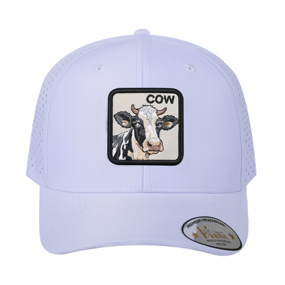 Cow 6-Panel Microfiber Laser Hole Trucker Hat with White front and White back