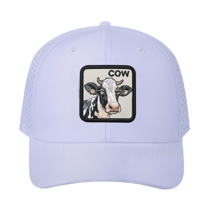 Cow 6-Panel Microfiber Laser Hole Trucker Hat with White front and White back