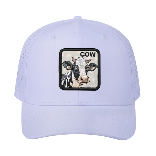 Cow 6-Panel Microfiber Laser Hole Trucker Hat with White front and White back